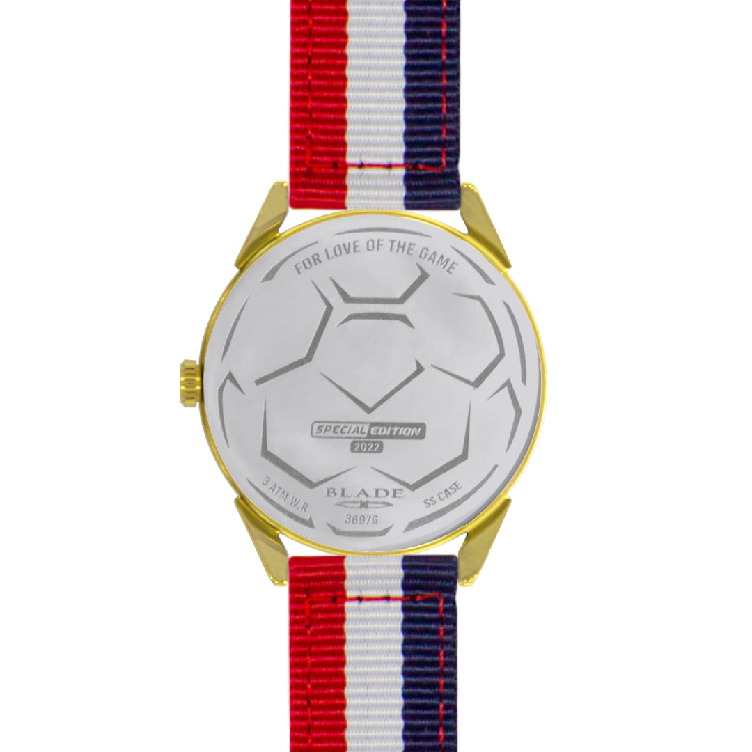 BLADE 3697GGW6E Navy Blue-White-Red Retro-Fútbol Special Edition NATO Strap Unisex Watch - Back