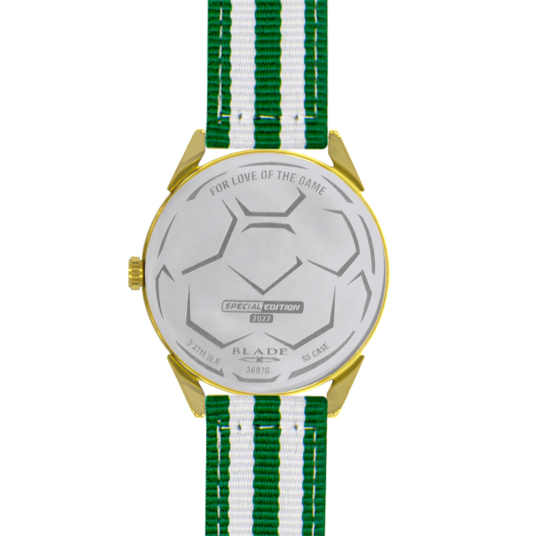 BLADE 3697GSW6G White-Green Retro-Fútbol Special Edition NATO Strap Unisex Watch - Back 02