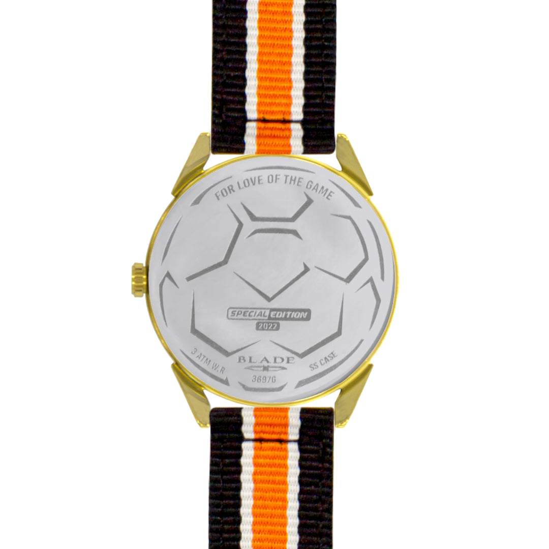 BLADE 3697GSW6H Black-Orange-White Retro-Fútbol Special Edition NATO Strap Unisex Watch - Back 02