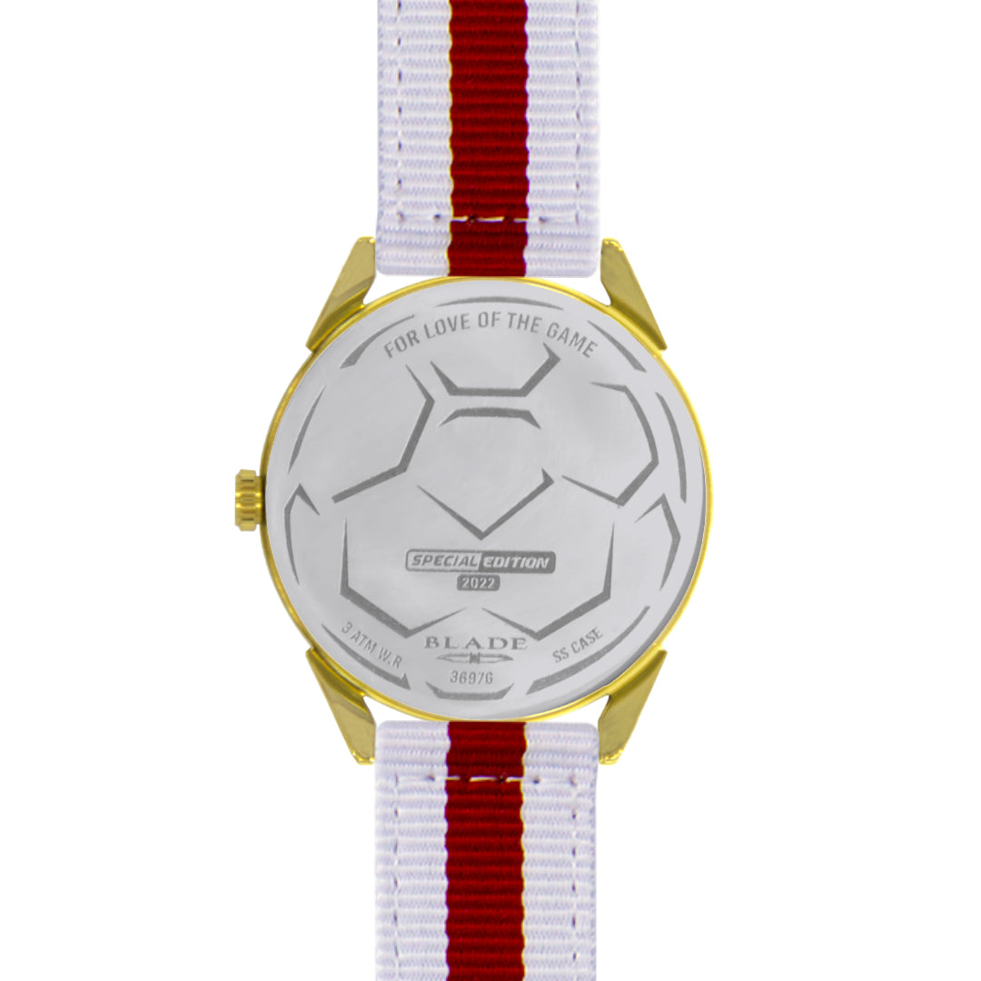 BLADE 3697GRW6J White-Maroon Red Retro-Fútbol Special Edition NATO Strap Unisex Watch - Back 02