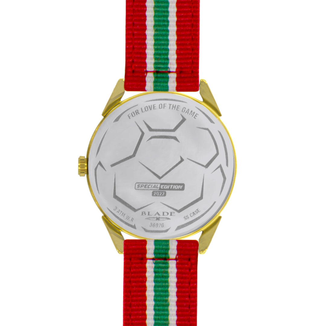 BLADE 3697GGW6N Red-Green-White Retro-Fútbol Special Edition NATO Strap Unisex Watch - Back
