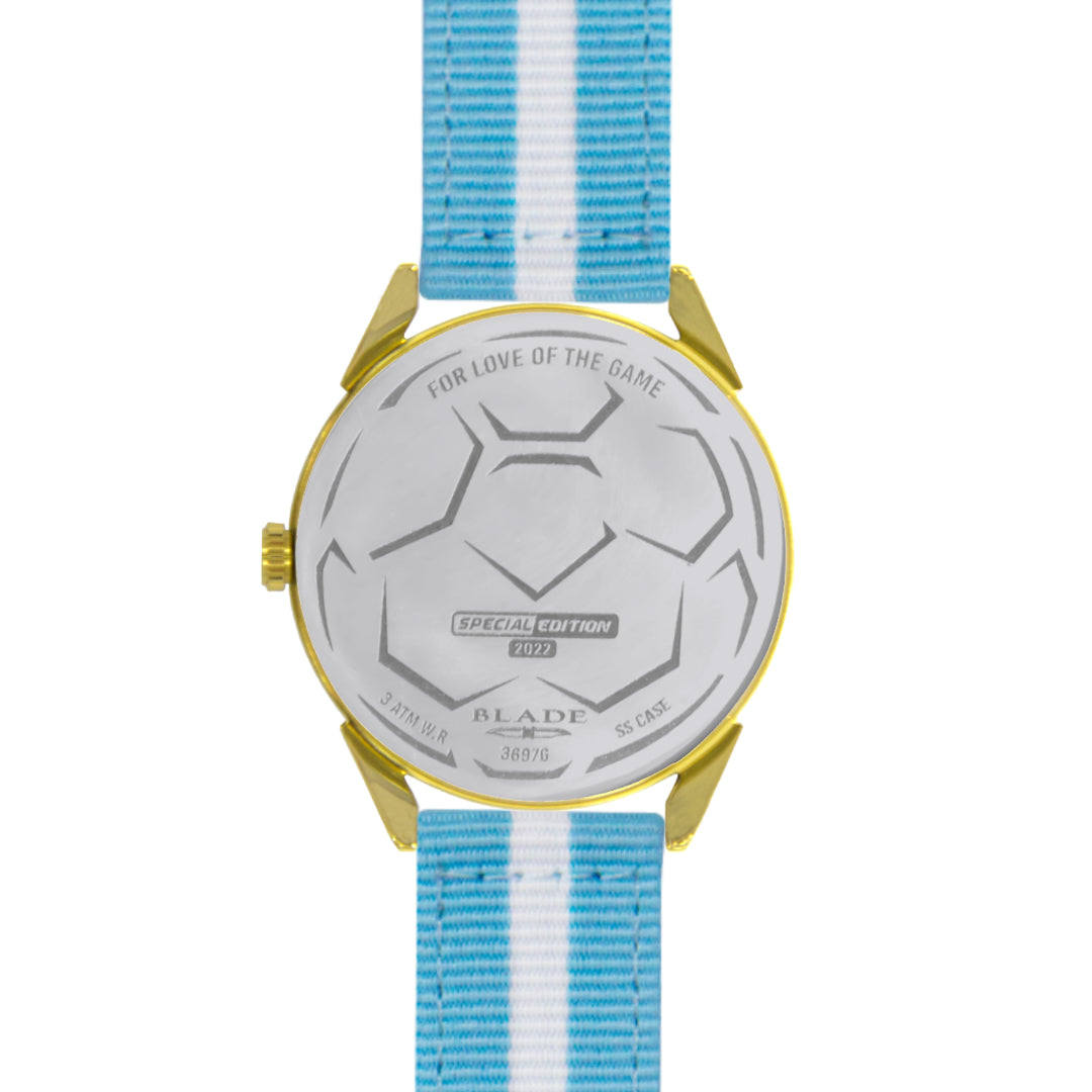BLADE 3697GSW6A White-Blue Retro-Fútbol Special Edition NATO Strap Unisex Watch - Back 02