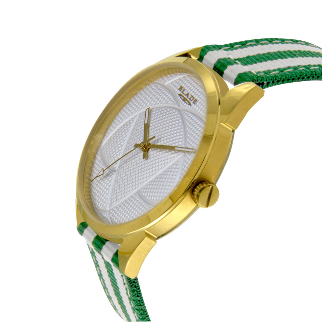 BLADE 3697GSW6G White-Green Retro-Fútbol Special Edition NATO Strap Unisex Watch - Side 02