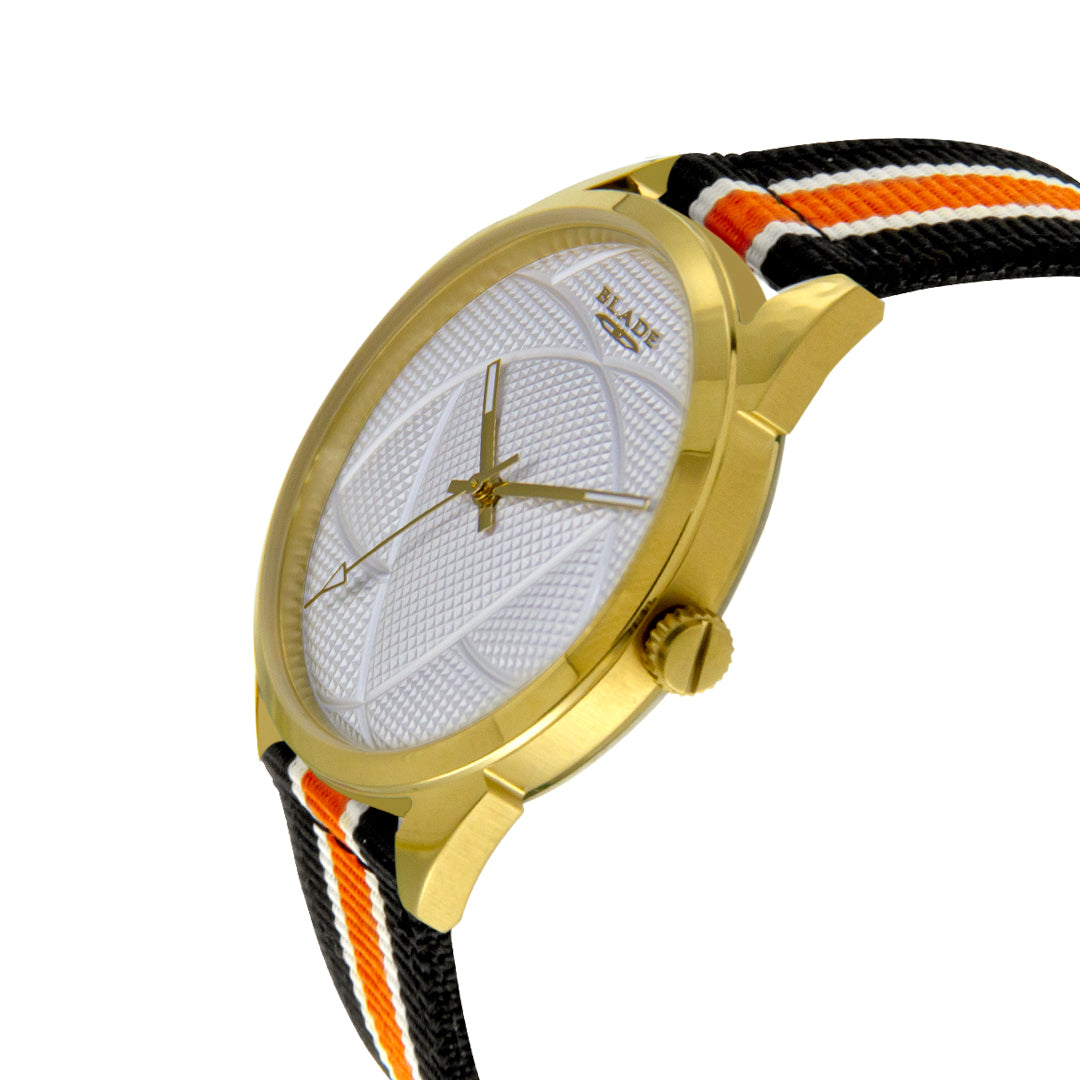 BLADE 3697GSW6H Black-Orange-White Retro-Fútbol Special Edition NATO Strap Unisex Watch - Side 02