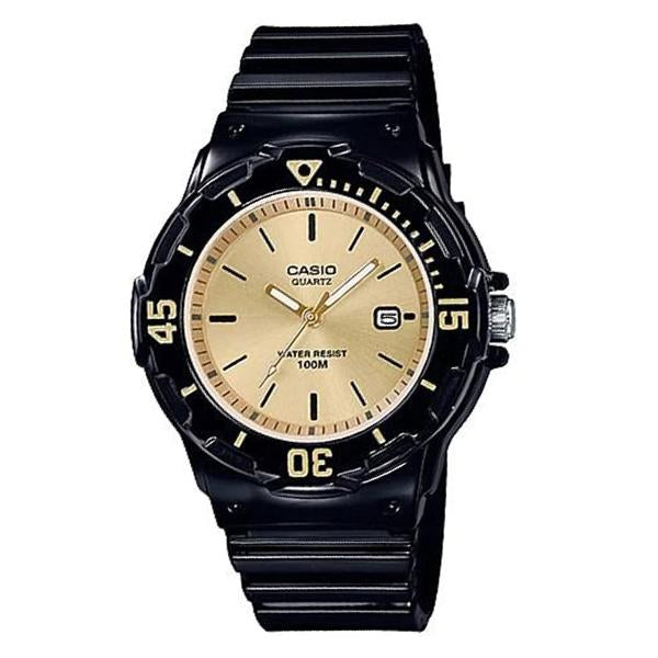Casio Champagne Dial Black Resin Band Analog Watch - LRW-200H-9E
