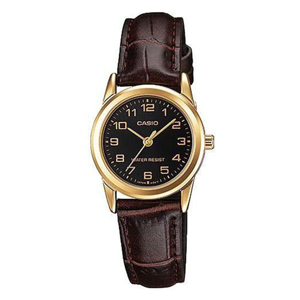 Casio Women's Black Dial Leather Strap Analog Watch - LTP-V001GL-1B