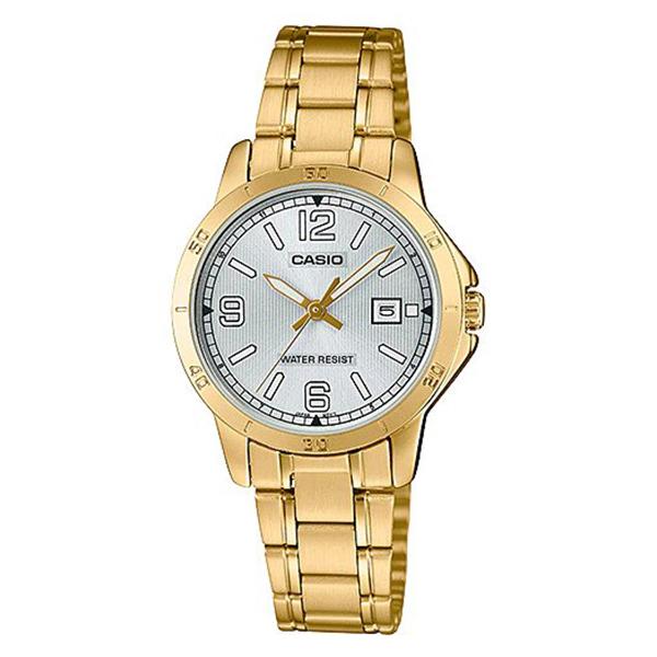Casio Women's Silver Dial Gold Plated Analog Watch - LTP-V004G-7B2UDF