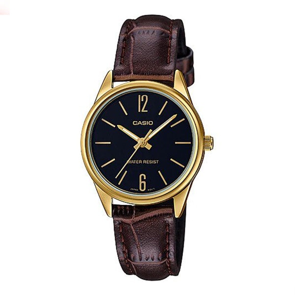 Casio Women's Black Dial Leather Strap Analog Watch - LTP-V005GL-1B