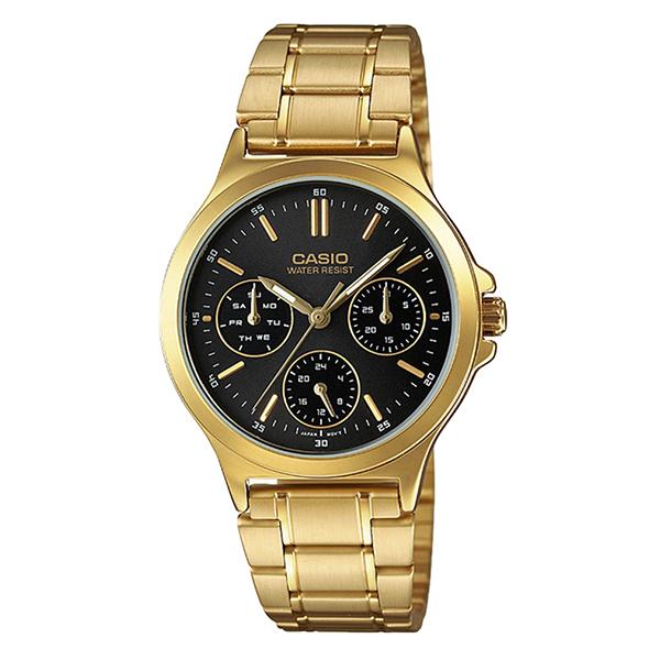 Casio Women's Black Dial Gold Plated Multifunction Watch LTP-V300G-1A