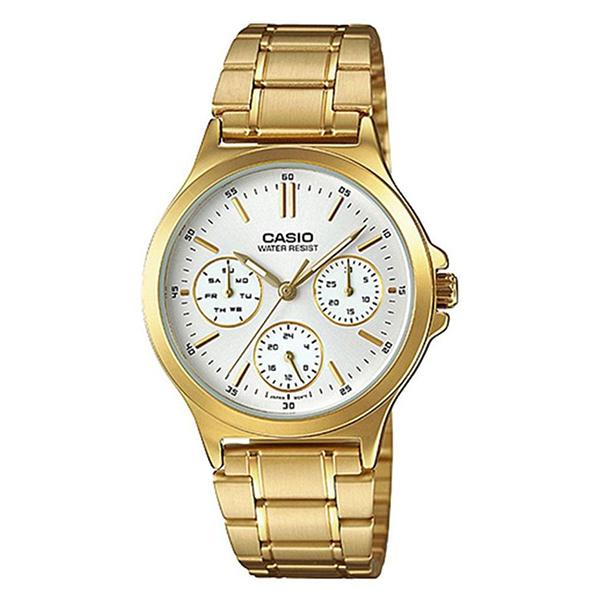 Casio Women's White Dial Gold Plated Multifunction Watch LTP-V300G-7A