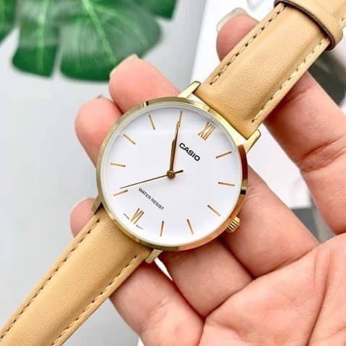 Casio LTP-VT01GL-7BUDF Gold Ion Plated Case Brown Leather Women's Watch