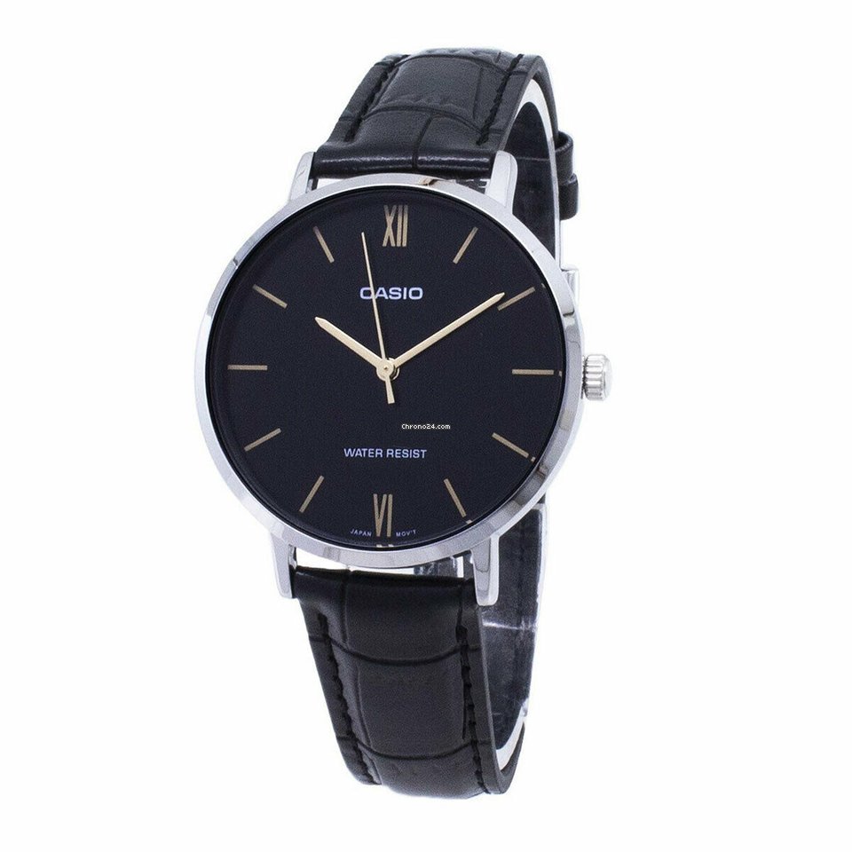 CASIO LTP-VT01L-1BUDF Silver Plated Case Black Leather Band Women's Watch