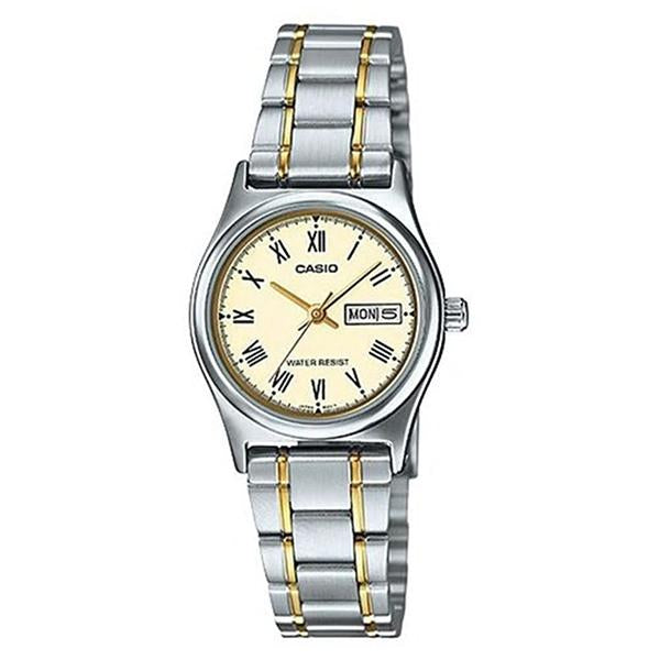 CASIO Women's Beige Dial Stainless Steel Band Analog Watch LTPV006SG-9B
