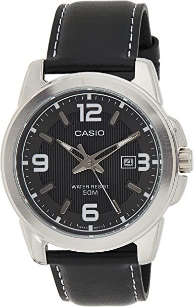 CASIO MTP-1314L-8AVDF Silver Ion Plated Case Black Leather Men's Watch