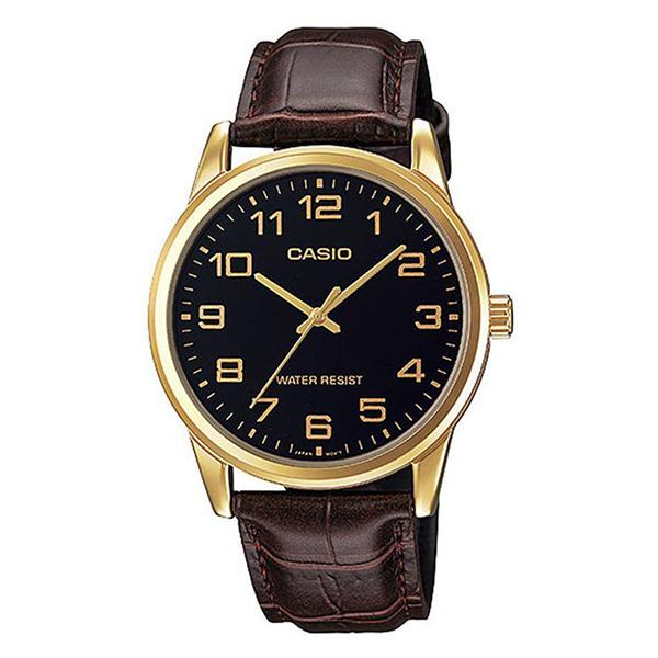 Casio Men's Black Dial Leather Strap Analog Watch - MTP-V001GL-1B