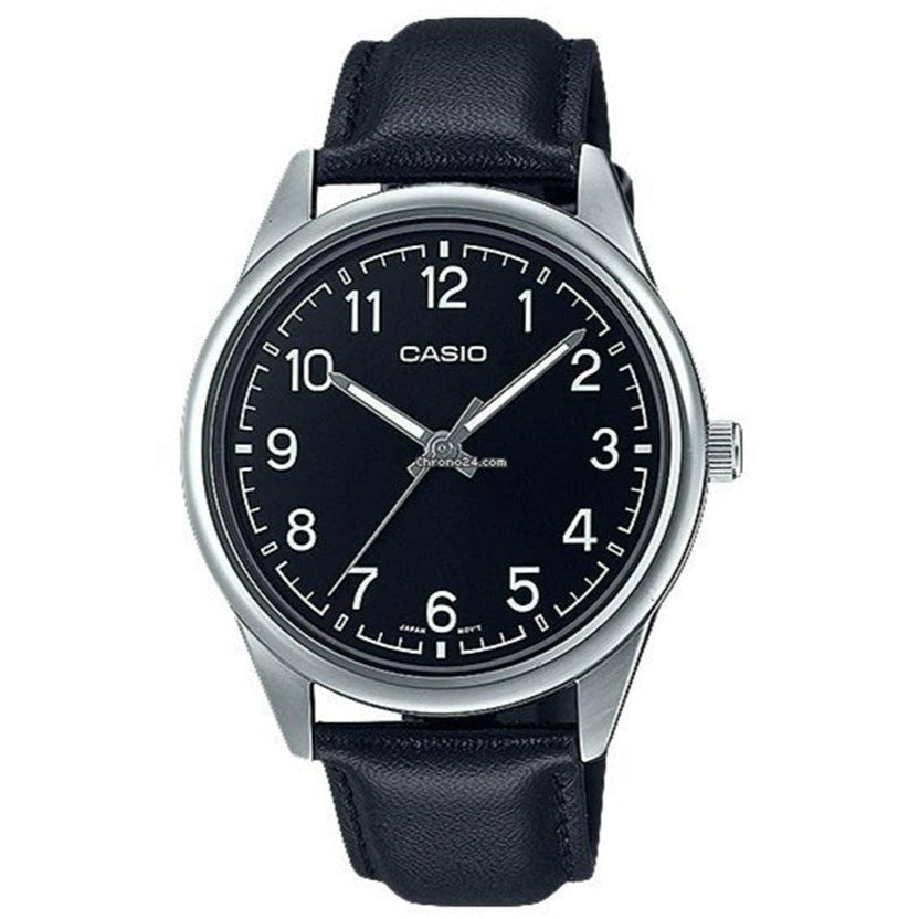 CASIO MTP-V005L-1B4UDF Silver Case Black Leather Band Men's Watch