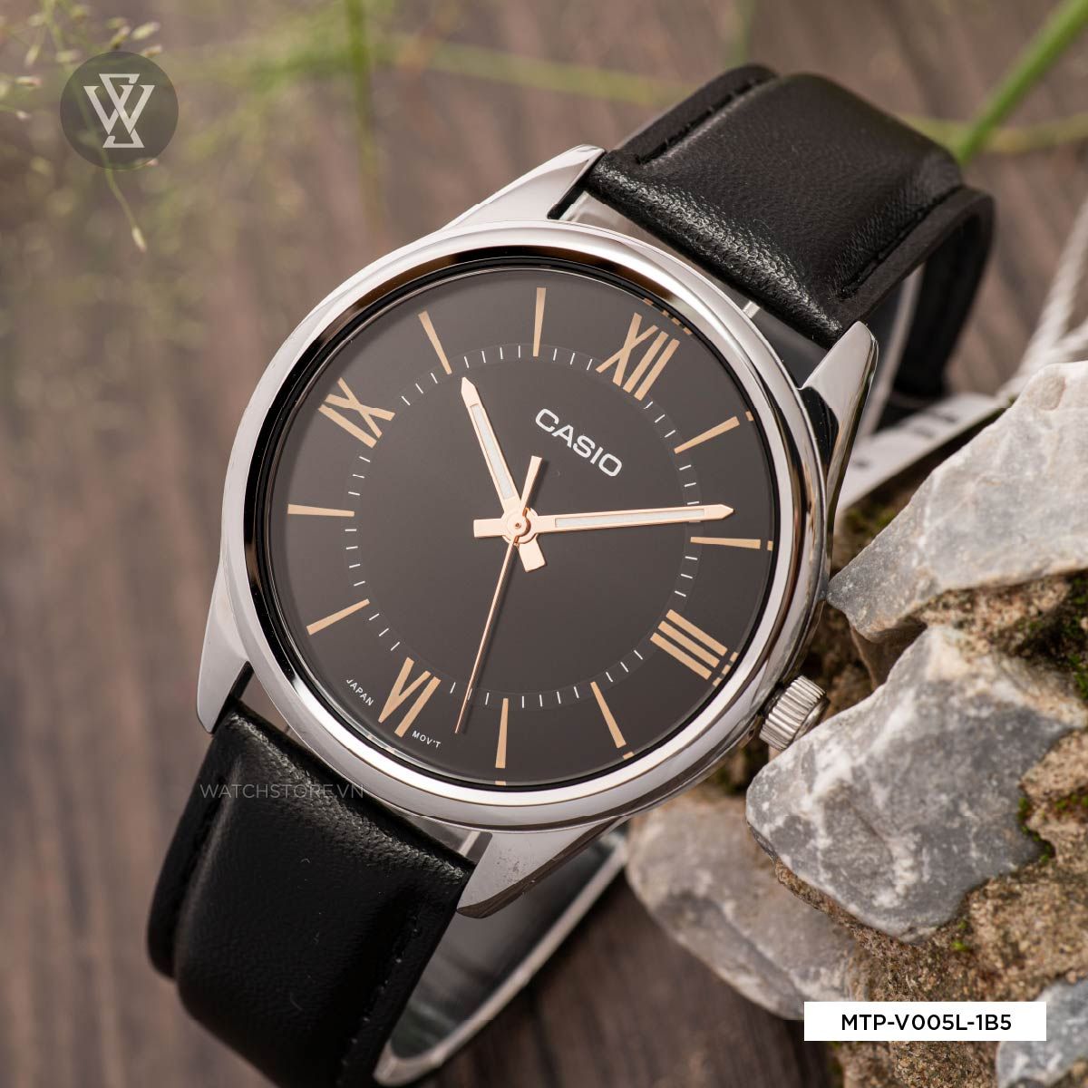 Casio MTP-V005L-1B5UDF Silver Ion Plated Case Black Leather Men's Watch