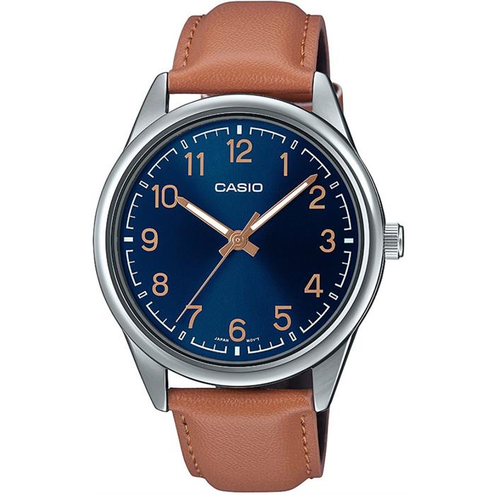 CASIO MTP-V005L-2B4UDF Silver Plated Case Brown Leather Men's Watch