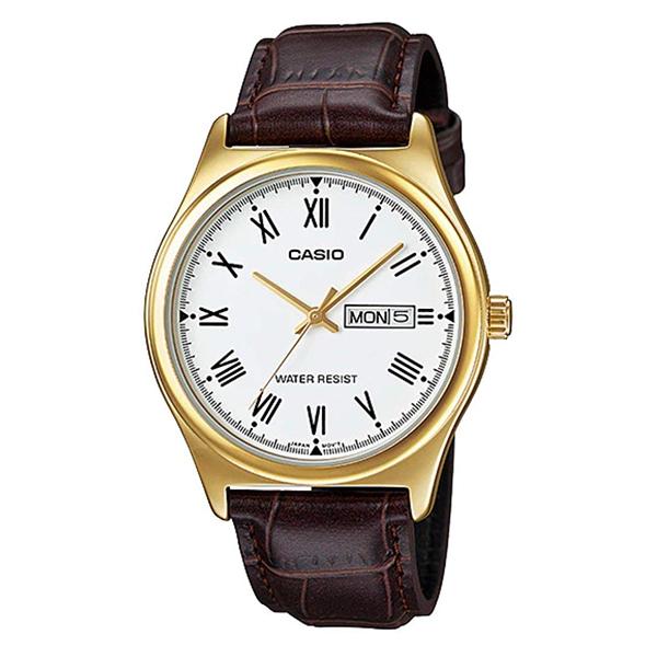 Casio White Dial Leather Strap Analog Watch - MTP-V006GL-7B