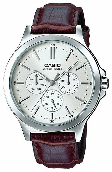 CASIO MTP-V300L-7AUDF Silver Ion Case Brown Leather Men's Watch