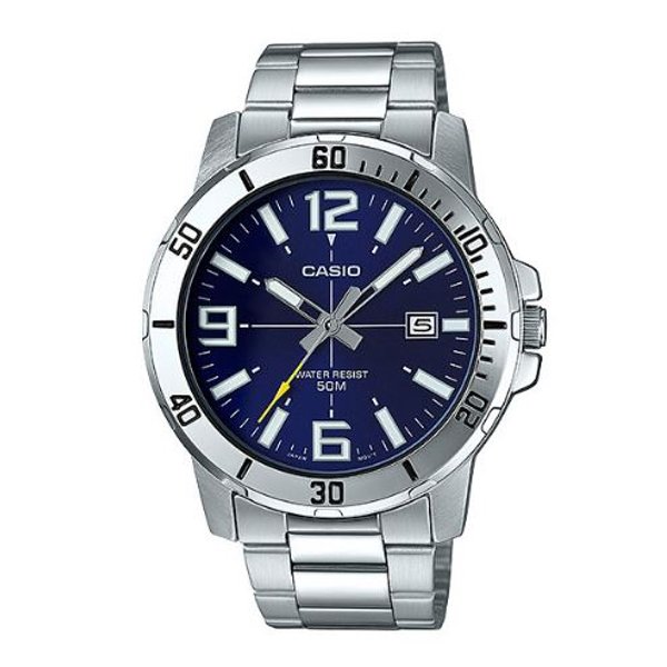 Casio MTP-VD01D-2BVUDF Silver Plated Case SS Band Men's Watch