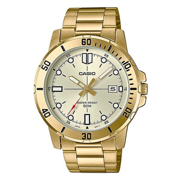 CASIO Men's Beige Dial Gold Plated Analog Watch - MTP-VD01G-9E