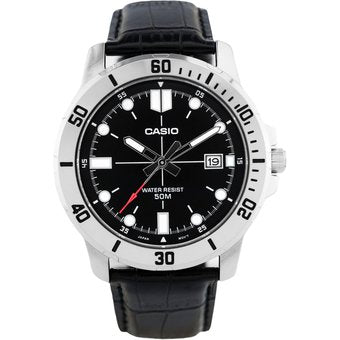 CASIO MTP-VD01L-1EVUDF Silver Plated Case Black Leather Men's Watch