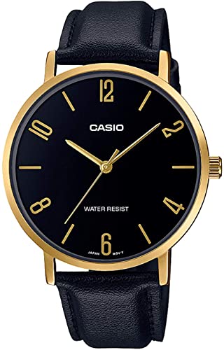 Casio MTP-VT01GL-1B2UDF Gold Ion Plated Case Black Leather Men's Watch