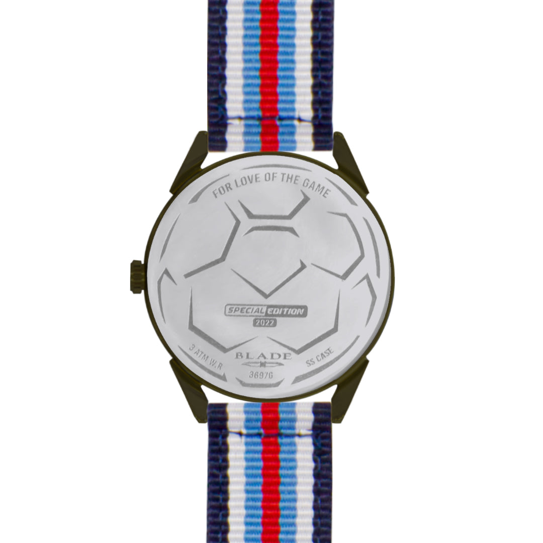 BLADE 3697GSW6D Navy Blue-Blue-Red-White Retro-Fútbol Special Edition NATO Strap Unisex Watch - Back 03