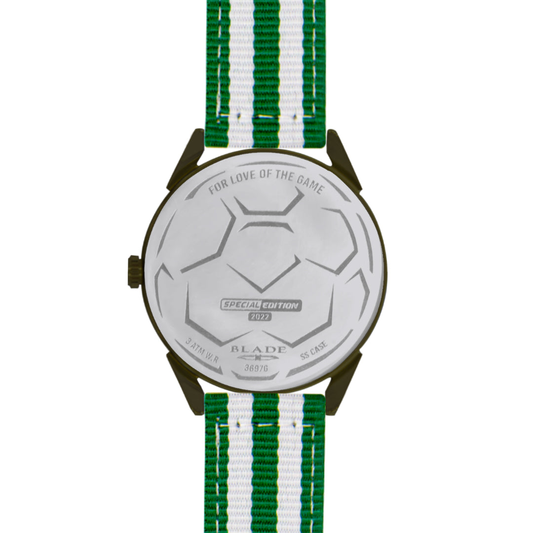 BLADE 3697GSW6G White-Green Retro-Fútbol Special Edition NATO Strap Unisex Watch - Back 04