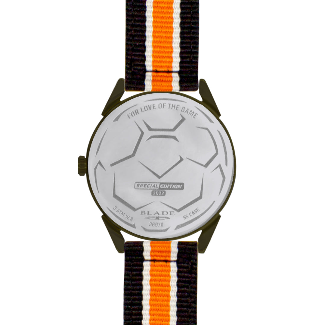 BLADE 3697GSW6H Black-Orange-White Retro-Fútbol Special Edition NATO Strap Unisex Watch - Back 04