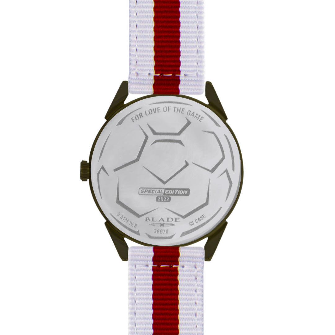 BLADE 3697GRW6J White-Maroon Red Retro-Fútbol Special Edition NATO Strap Unisex Watch - Back 03