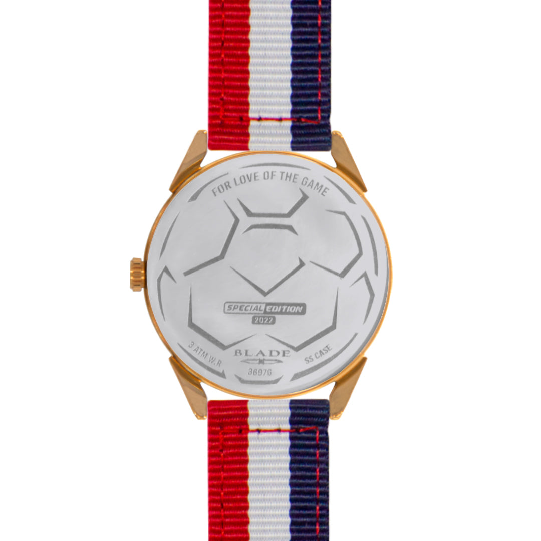 BLADE 3697GGW6E Navy Blue-White-Red Retro-Fútbol Special Edition NATO Strap Unisex Watch - Back 03