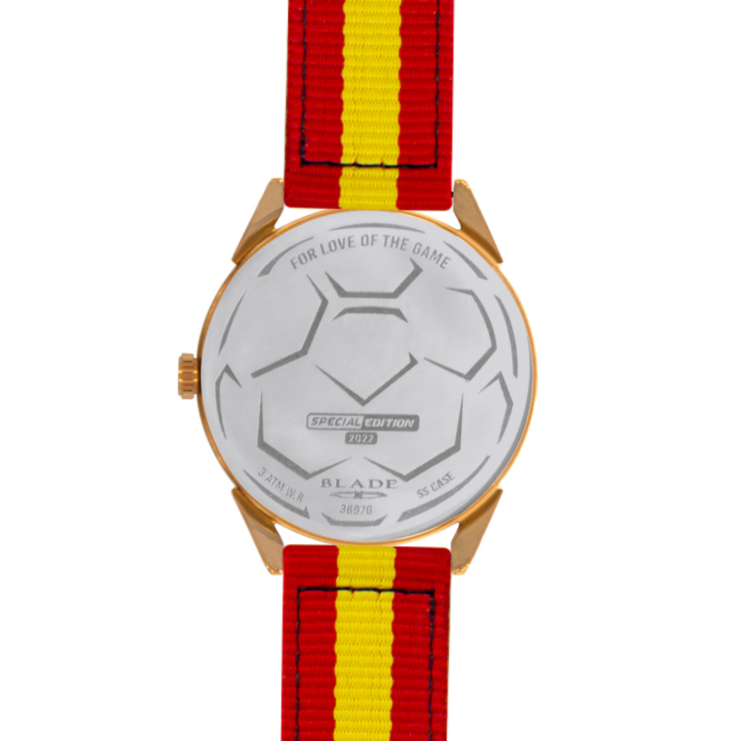 BLADE 3697GNN6K Red-Yellow Retro-Fútbol Special Edition NATO Strap Unisex Watch - Back 03