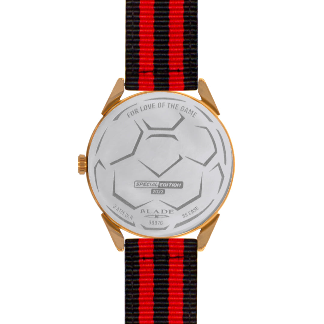 BLADE 3697GNN6M Black-Red Retro-Fútbol Special Edition NATO Strap Unisex Watch - Back 03