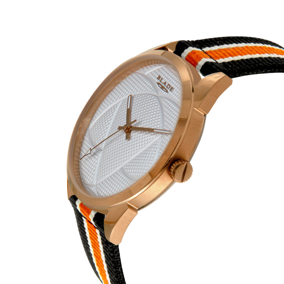 BLADE 3697GSW6H Black-Orange-White Retro-Fútbol Special Edition NATO Strap Unisex Watch - Side 03