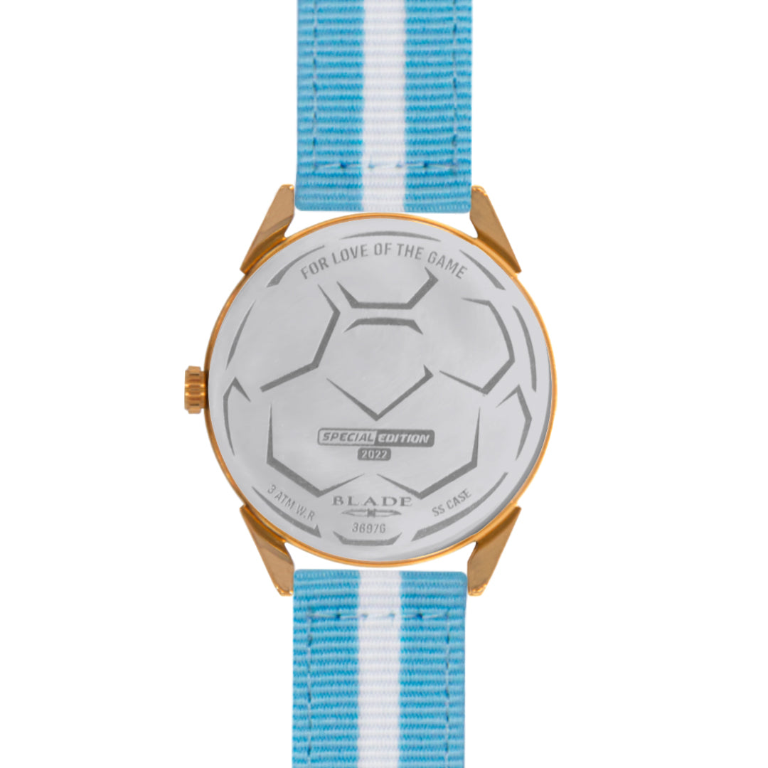 BLADE 3697GSW6A White-Blue Retro-Fútbol Special Edition NATO Strap Unisex Watch - Back 04
