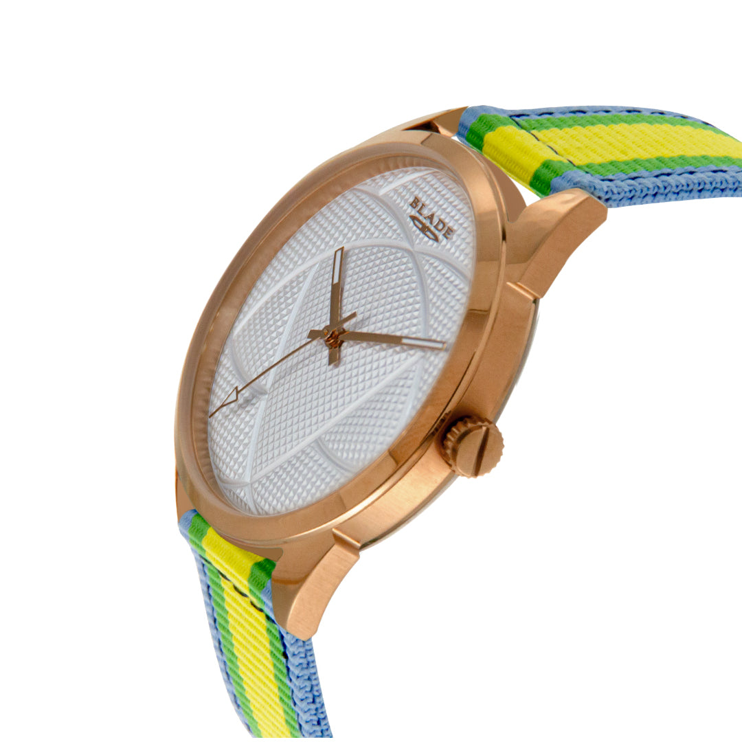 BLADE 3697GSW6B Yellow-Green-Blue Retro-Fútbol Special Edition NATO Strap Unisex Watch - Side 04