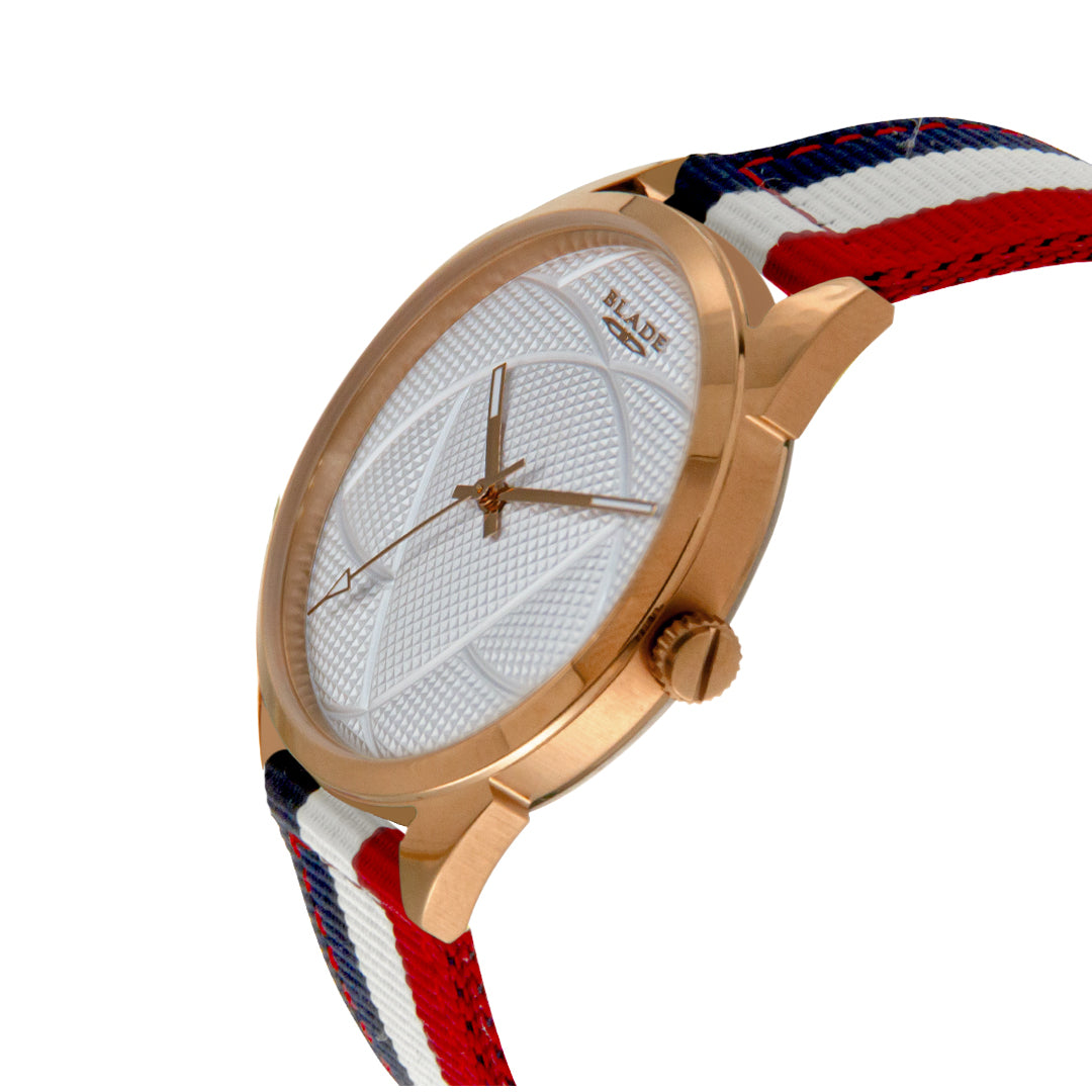 BLADE 3697GGW6E Navy Blue-White-Red Retro-Fútbol Special Edition NATO Strap Unisex Watch - Side 03