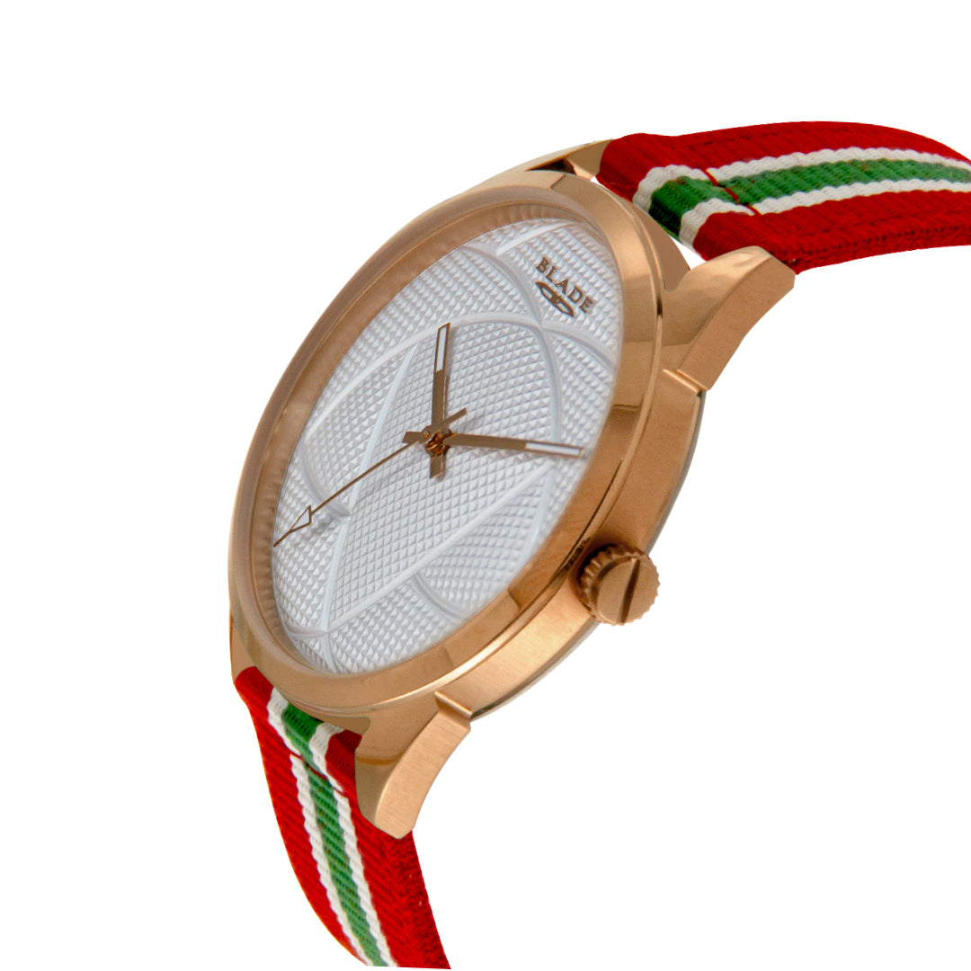 BLADE 3697GGW6N Red-Green-White Retro-Fútbol Special Edition NATO Strap Unisex Watch - Side 04