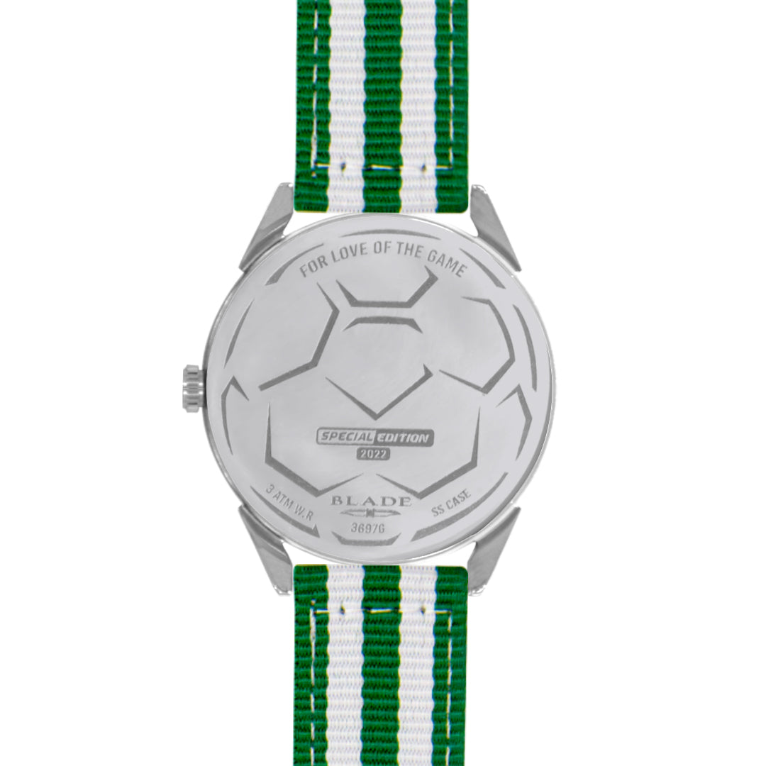 BLADE 3697GSW6G White-Green Retro-Fútbol Special Edition NATO Strap Unisex Watch - Back