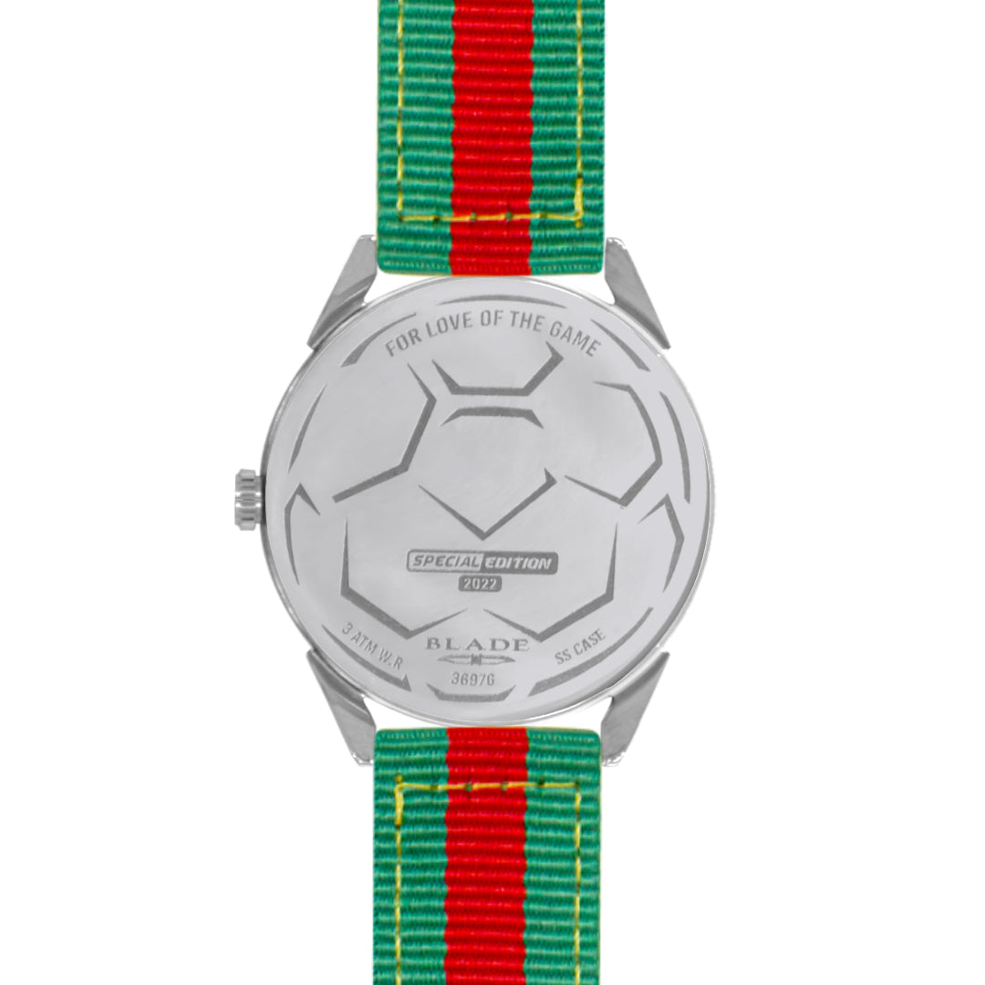 BLADE 3697GGW6I Green-Red Retro-Fútbol Special Edition NATO Strap Unisex Watch - Back 04