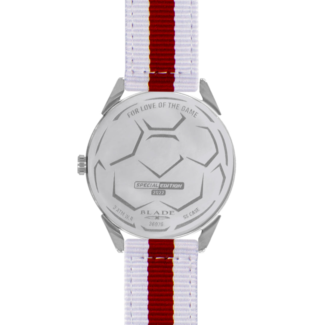 BLADE 3697GRW6J White-Maroon Red Retro-Fútbol Special Edition NATO Strap Unisex Watch - Back 04