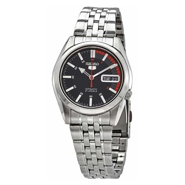 Seiko Men's Red and Black Dial Stainless Steel Case & Band Automatic Movement Watch SNK375K1