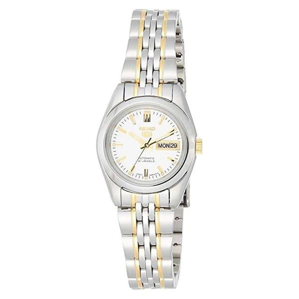 Seiko Women's White Dial Two Toned Gold Plated Stainless Steel Case & Band Automatic Watch SYMA35K1 1