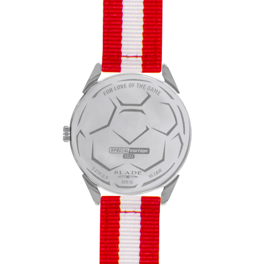 BLADE 3697GRW6C White-Red Retro-Fútbol Special Edition NATO Strap Unisex Watch - Back 04