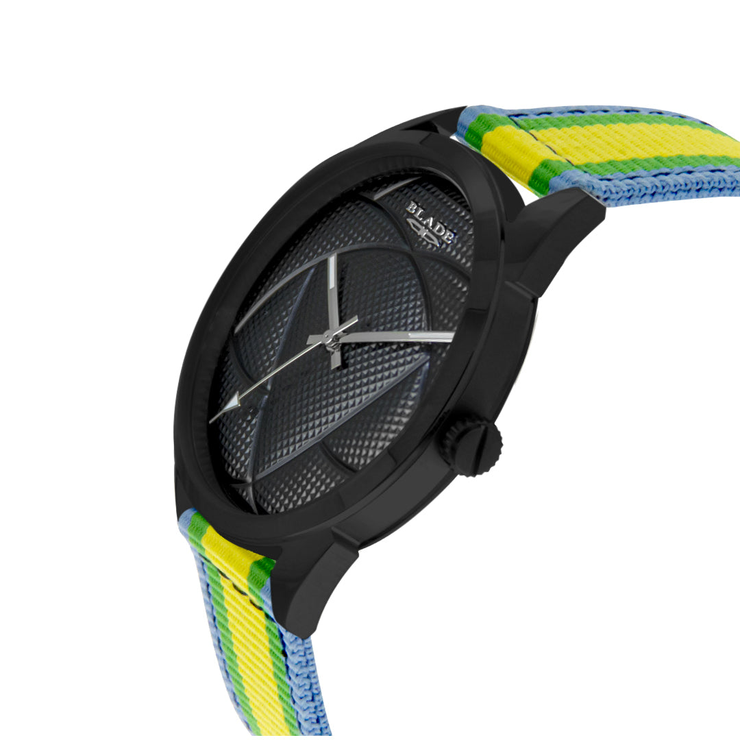BLADE 3697GSW6B Yellow-Green-Blue Retro-Fútbol Special Edition NATO Strap Unisex Watch - Side 03
