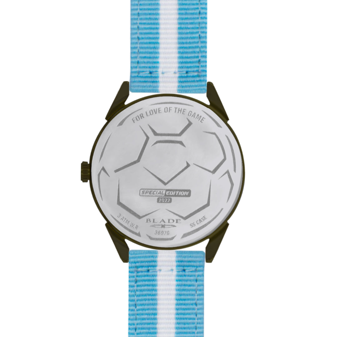 BLADE 3697GSW6A White-Blue Retro-Fútbol Special Edition NATO Strap Unisex Watch - Back 03