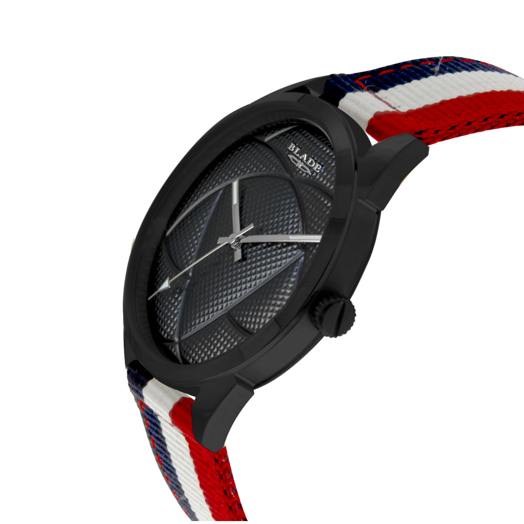 BLADE 3697GGW6E Navy Blue-White-Red Retro-Fútbol Special Edition NATO Strap Unisex Watch - Side 02