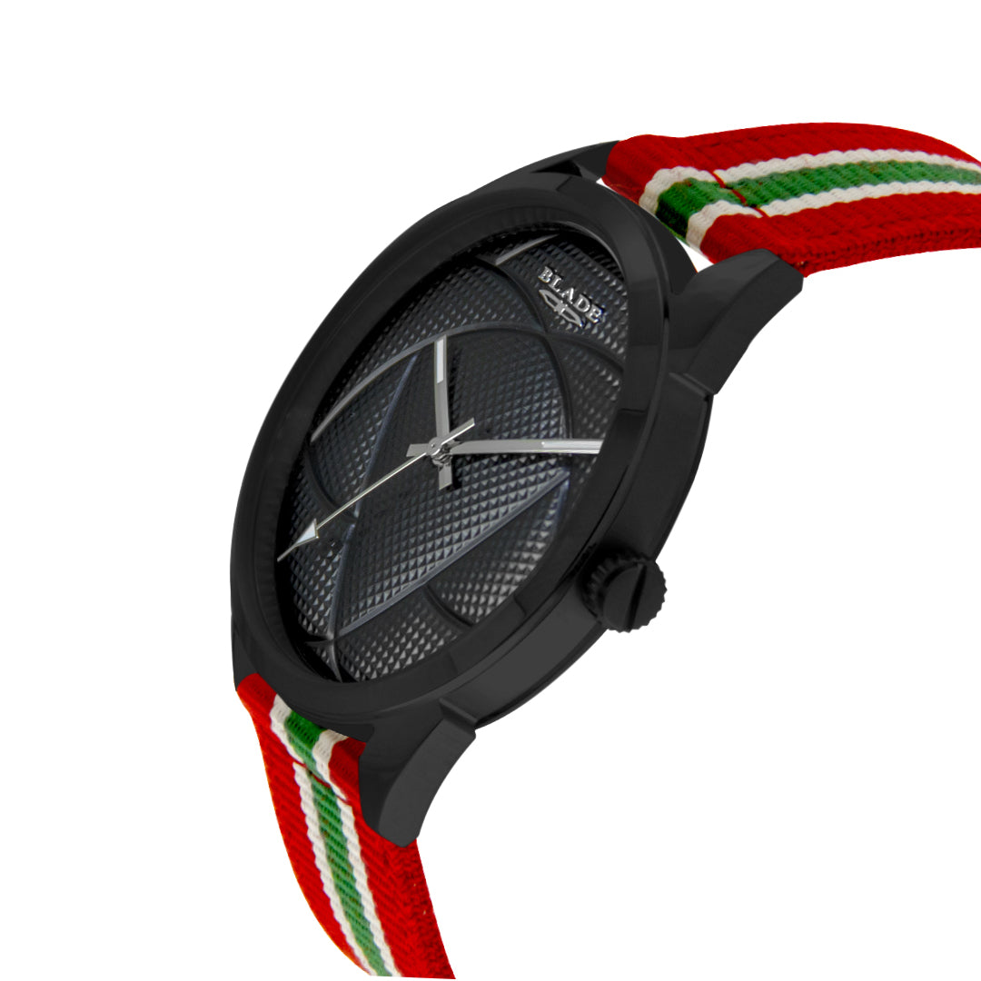 BLADE 3697GGW6N Red-Green-White Retro-Fútbol Special Edition NATO Strap Unisex Watch - Side 03